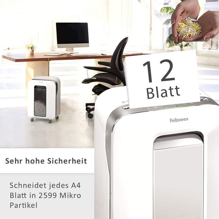 Шредер Fellowes Microcut P5: знищення 2000+ частинок/A4, 10 листів, Powershred 10M, для офісу/дому, 19л контейнер, захист від несанкціонованого доступу