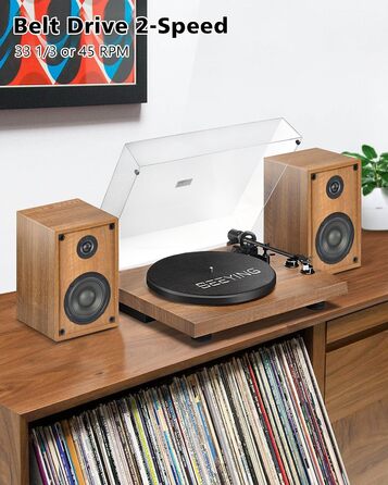 Вініловий програвач з Bluetooth, зовнішніми 36 Вт колонками, Hi-Fi системою, магнітною головкою, USB-записом, автостопом, вбудованим фонокоректором, 33/45 об/хв