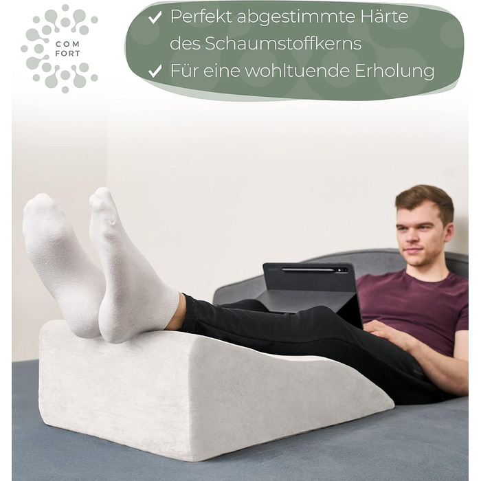 Піднімна подушка для ніг WELL B4 - середній розмір. Підтримка ніг та колін, ідеальна для лімфодренажу та венозної недостатності. Біла подушка-валик