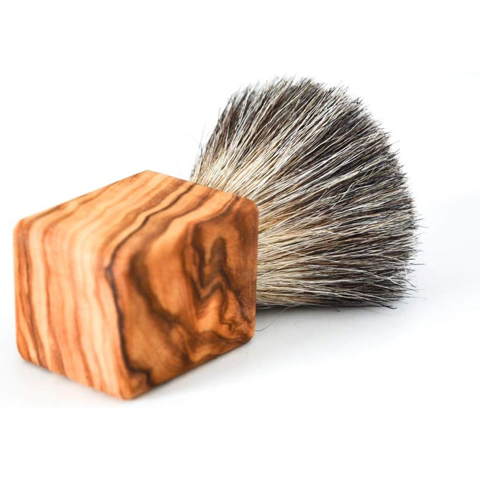 Щітка для гоління D.O.M. CUBUS - ручка з оливкового дерева - борсукова шерсть/веган (натуральна борсукова шерсть)