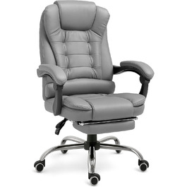 Ергономічне крісло для офісу RMF, регульоване, з підніжкою – зручне та розслаблююче крісло для робочого столу, обертається, регулювання висоти, сіре