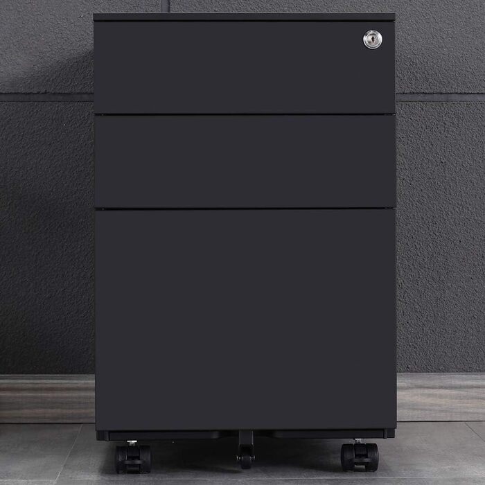 Шафа для документів, офісна шафа з 3 висувними ящиками, коліщатками, анти-перекидання, 50x39x60 см (Чорний)
