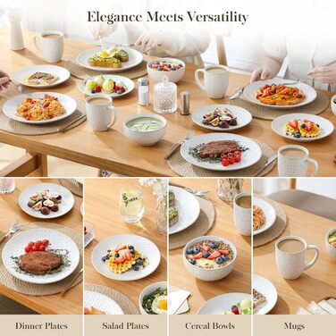 Набір посуду Malacasa LYDIA Beige для 4 осіб (16 предметів) - набір посуду з кераміки з рельєфом, сучасний сервіз