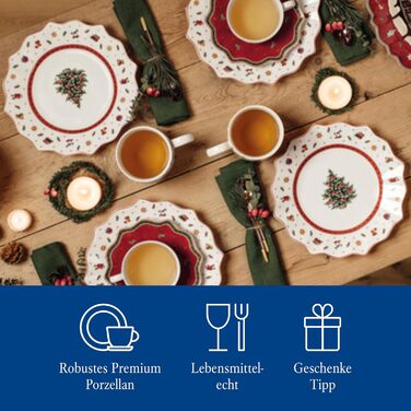 Сервіз для сніданку Villeroy & Boch Toy's Delight на 2 особи (6 предметів), білий/червоний. Преміум-посуд для святкування Різдва. Кераміка, білий/кольоровий.