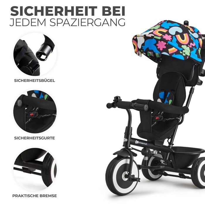 Триколісний велосипед Kinderkraft ASTON для дітей від 9 місяців до 25 кг, з батьківською ручкою, поворотним сидінням, дашком від сонця, кошиком та тримачем для напоїв, зелений