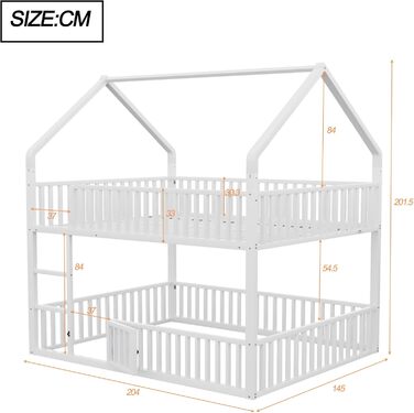 Двоярусне ліжко 140x200 для 2 дітей з лесенкою та бар'єром, металеве, з ламелями (біле)