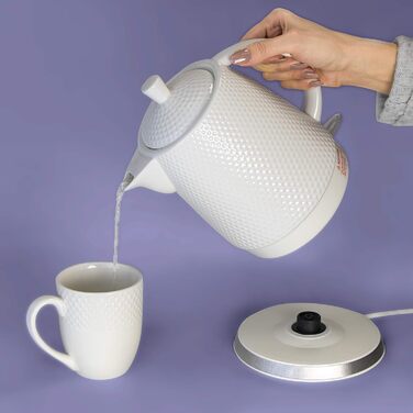 Електричний керамічний чайник KVOTA, чайник 1,5 л, 1500 Вт, дизайн з ямочками, білий, знімна кришка