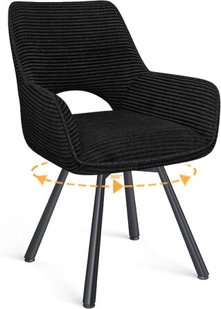 Ессі стільці 4 шт. поворотні 360°, з підлокітниками, металеві ніжки, для їдальні, вітальні, кухні, м'які, оксамитові, бежеві (1 поворотний, чорний)