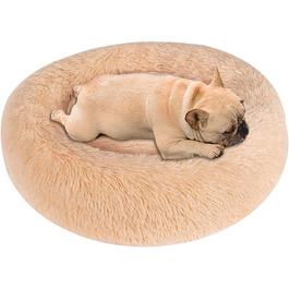 Ліжко для собак SearchI, пухнаста ліжко для пончиків, плюшевий диван для собак, подушка для кішок, м'яка плюшева ліжко для кішок, знімна, що миється ліжко для собак, кішок, діаметр 80 см, бежевий