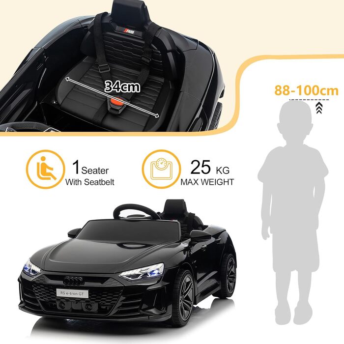 Дитячий електромобіль LEADZM 12V з музикою, сигналом і фарами, дистанційне керування, швидкість 3-5 км/год, для дітей, білий/чорний
