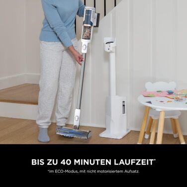 Пылесос Shark Clean & Empty с док-станцией для самоочистки, до 40 мин. работы, беспроводной, для шерсти животных, ковров и твердых полов, с LED-подсветкой, тихий, белый/синий, BU3521EU