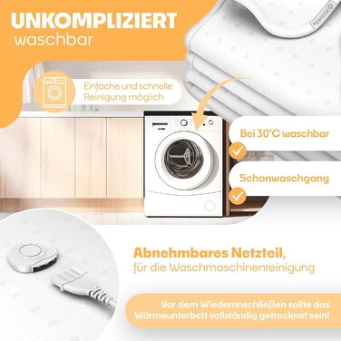 Електрична ковдра KESSER® з двома зонами нагріву та автовимкнення | 3 температурні режими | М'яка флісова підстилка для ліжка | Біла ковдра без візерунку