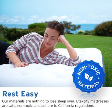 Надувне ліжко ETEKCITY EAM-ET2 для 1 особи - односпальне надувне ліжко для кемпінгу та відпочинку на природі (203 x 152 x 46 см, біле)