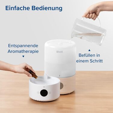 Зволожувач повітря Levoit Smart для спальні та дитячої кімнати, 3 л, кремовий. З сенсором вологості, тихий (20 дБ), з обертовою насадкою 360° для рослин.