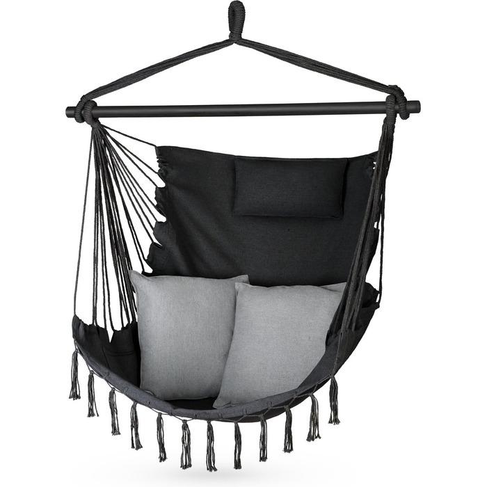 Підвісне крісло-гойдалка з подушкою 100x130x75 см, до 150 кг, для саду та дому, чорне