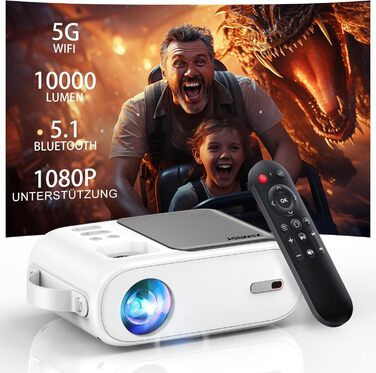 Mini-Beamer 10000 люменів, 1080P LED проектор, сумісний з TV Stick, X-Box, DVD, ноутбуком, смартфоном, Android, HDMI, USB, 5G WiFi, Bluetooth AND-Q2