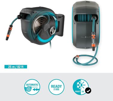 Шланг садовий Gardena RollUp M/L (блакитний) 25 м: гнучкий полив для середніх та великих садів, поворотний, з 25 м шлангом преміум-якості та монтажним комплектом (18620-20)