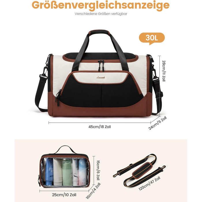 Спортивна сумка LOVEVOOK для жінок, 30л з відділенням для взуття та мокрих речей, невелика сумка для спортзалу, плавання, сауни, ручної поклажі для спорту, фітнесу, тренувань та подорожей, водонепроникна дорожня сумка-мішок (B-бежевий, коричневий, чорний,