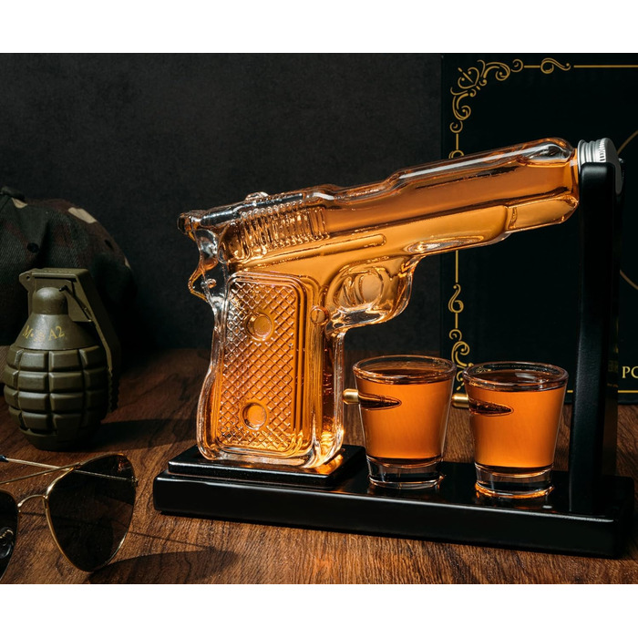 Набір для віскі: карафа, пістолет-карафа, гвинтівка-карафа, скляний набір для віскі чорного кольору