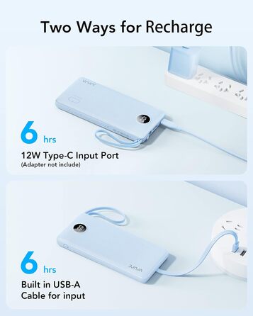 З кабелем, LED дисплей, 5 виходів, 2 входи, для iPhone/Huawei/Samsung, 10000mAh