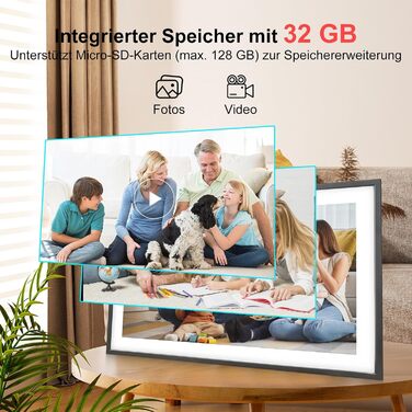 Цифровий фоторамка Frameo 15.6 дюймів, 32 ГБ, FHD 1920x1080, сенсорний екран, Wi-Fi, чорно-білий