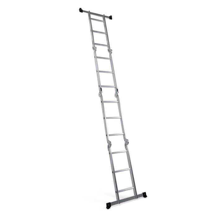 Багатоцільова драбина SOLID W3 алюмінієва зі сталевою платформою, срібна, hjh OFFICE