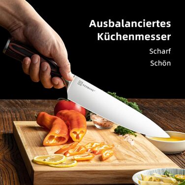 Набір кухонних ножів Keemake, 7-кількісний з дерев'яним блоком, професійний, з нержавіючої сталі, з пластиковою ручкою