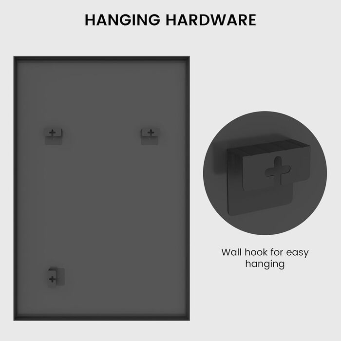 Дзеркало для ванної кімнати HOMECOOKIN, 50.8 x 76.2 см, прямокутне, з металевим каркасом, для встановлення над умивальником, вертикально або горизонтально (Чорний)