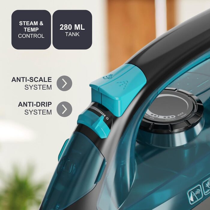 Праска BLACK+DECKER BXIR2605E з парою, 2600 Вт, нержавіюча підошва, антинакип, самоочищення, видаляє віруси та бактерії