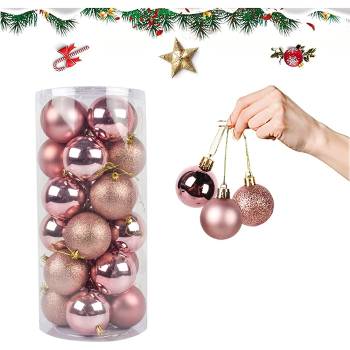 Пластикові різдвяні кулі, 4 см пластикові різнокольорові різдвяні кулі з рожевого золота Різдвяні ялинкові кулі небиткі ялинкові прикраси Hangek