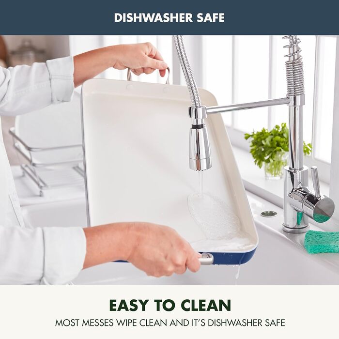 GreenPan сковорода-гриль з подвійним дном, 45.7 x 27.9 см, керамічне покриття, антипригарна, без PFAS, нержавіючі ручки, для плити, посудомийна машина, духовка та гриль, блакитний колір Oxford