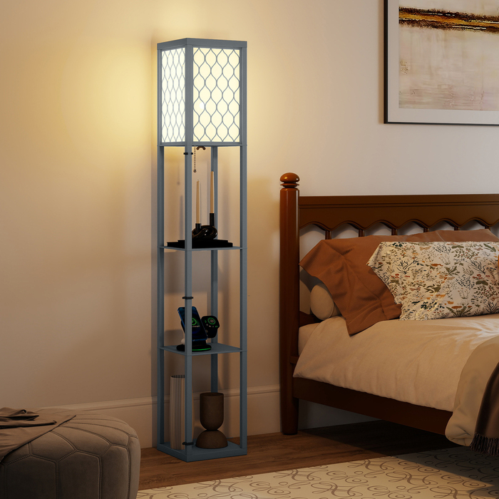 Стійка-лампа з полицями, 3 відділення, компактні розміри, МДФ, світло-сіра