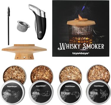 Набір для копчення віскі Toys4Boys Premium - з дерев'яною кришкою, 4 арома-стружками та запальничкою. Ідеальний подарунок для чоловіків.