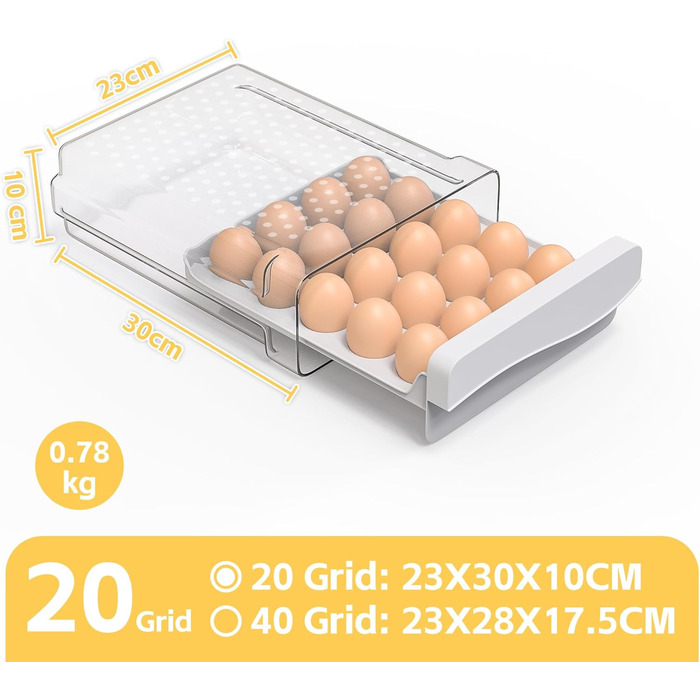 Контейнер для яєць Deecam: органайзер для холодильника на 20 яєць, прозорий, білий