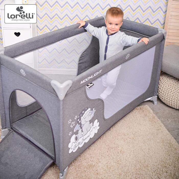 Lorelli Babybett und Laufstall Moonlight 2 в 1: дитяче ліжко та манеж для ігор, рожевий. Від народження до 15 кг, складаний, з транспортною сумкою.