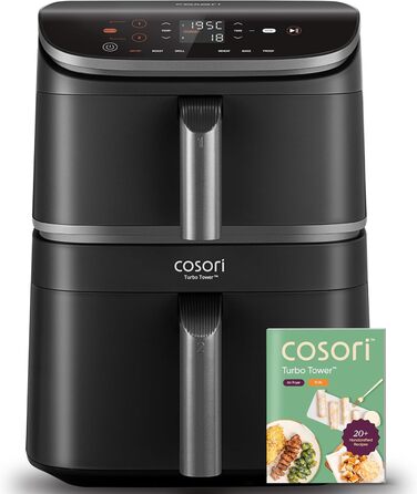 Фритюрниця повітряна COSORI Turbo Tower з 2 камерами, 10.8л, TurboBlaze технологія, з решіткою для гриля та рецептами