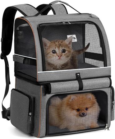 Двошаровий рюкзак для котів для 2 котів - сірий (до 11 кг)