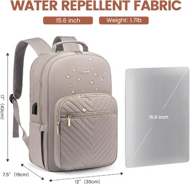 LOVEVOOK Рюкзак для жінок, великий, 15.6 дюймів, для ноутбука, водонепроникний, шкільний, для дівчаток, підлітків, чорний, елегантний, для роботи, для школи, університету, подорожей (15.6 дюймів, Taro-сірий)