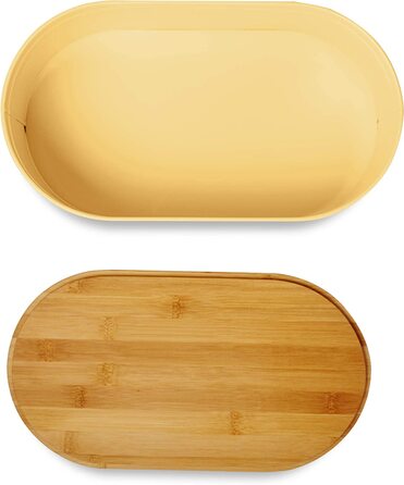 Хлібниця для кухні Lumaland металева Хлібниця з бамбуковою кришкою, Хлібниця прямокутної форми, 30,5 х 23,5 х 14 см (овал 36 х 20 х 13,8 см, пісок)