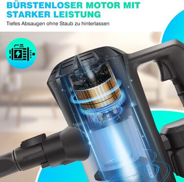 Бездротовий вертикальний пилосос 15kpa з HEPA-фільтром, ручний пилосос з LED-підсвічуванням та 2 батареями (3000mAh)