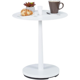 Журнальний столик Relaxdays, сталь, дерево, HxD 56 x 45 см, круглий стіл для вітальні, суцільний, сучасний металевий стіл, білий