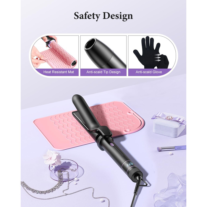 BESTOPE PRO Локкенстаб: Набір випрямляча та плойки 5-в-1 з термощіткою, 3 плойки (9-25 мм) для великих локонів, 13 температур, захисне покриття, рукавичка, затискач (базальтовий чорний)