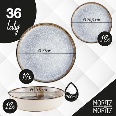 Набір посуду Moritz & Moritz BLOSSOM на 6 осіб (18 предметів) - Елегантний сервіз з порцеляни з квітковим дизайном (6 тарілок, 6 десертних тарілок, 6 супових тарілок)