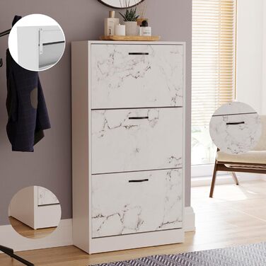 Шкаф для взуття з 3 шухлядами Home Discount - дерев'яний, горіх/білий (білий мармур)