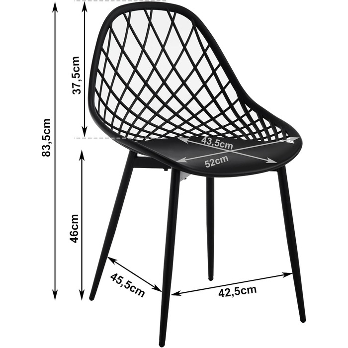 Стільці для їдальні та кухні, сучасний скандинавський дизайн, білий пластиковий стілець з металевими ніжками, набір 4 шт. (K0018EZS-4)