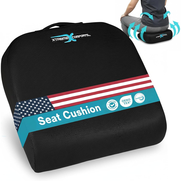 Подушка для сидіння Xtreme Comforts - підходить для офісного крісла, робочого столу, інвалідного візка та авто. Зручна спинна подушка з ручкою.