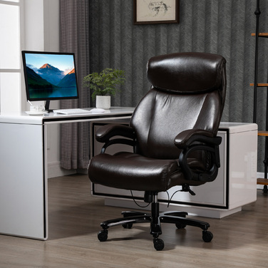 Крісло керівника Vinsetto Ergonomic з функцією гойдалки, шкіряне крісло коричневе, регулюється по висоті, вантажопідйомність до 180 кг