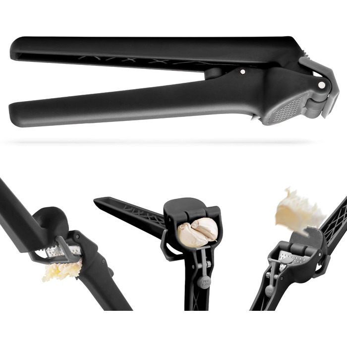 Dreamfarm GARJECT LITE: Прес для часнику з пластику, самоочищується, безпечний (BPA-free), чорний