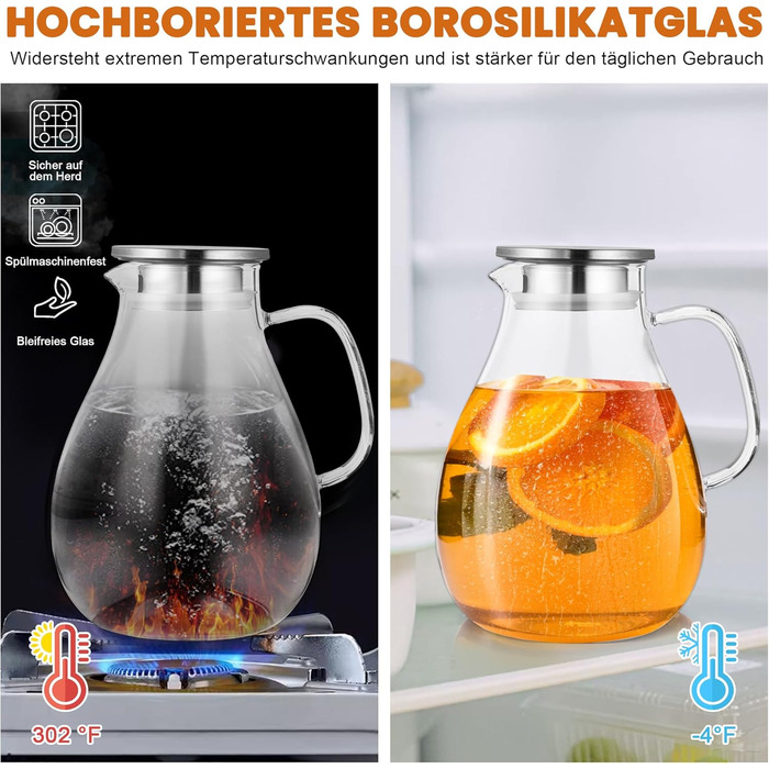 Скляна карафа SUSTEAS 3.0 л з кришкою та носиком для води, еспресо, кави, соку, вина