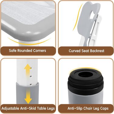 Дитячий стіл зі стільцями (80x60 см), регульована висота, сірий. Ідеально для дитячого садка, ігор, малювання. Легко миється. Комплект для дітей від 2 років.